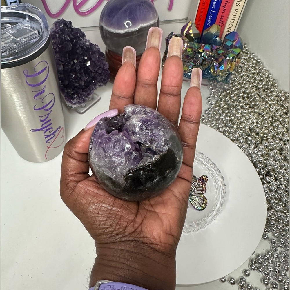 Brazilian Amethyst “Purple Ice” Druzy Small Sphere - 65.54MM - BRAMYSPH-001 - Picture 6 of 9